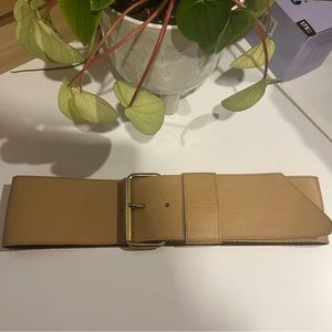 B-Low the Belt genuine leather wide belt in tan. Gold buckle. Perfect condition